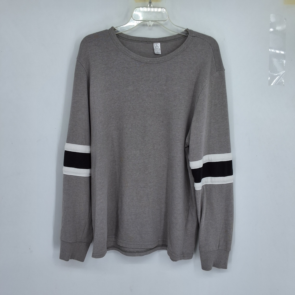 Alternative APPAREL large Gray Crewneck Sweater with Striped Sleeves
